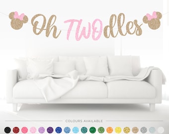 Oh TWOdles Banner, Mouse Banner, Second Birthday, Girls Birthday Ideas, Girls Second Birthday Theme, Party Decorations