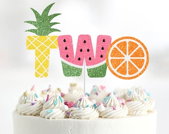 Two-tti Fruity Cake Topper, Second Birthday, Glitter Cardstock
