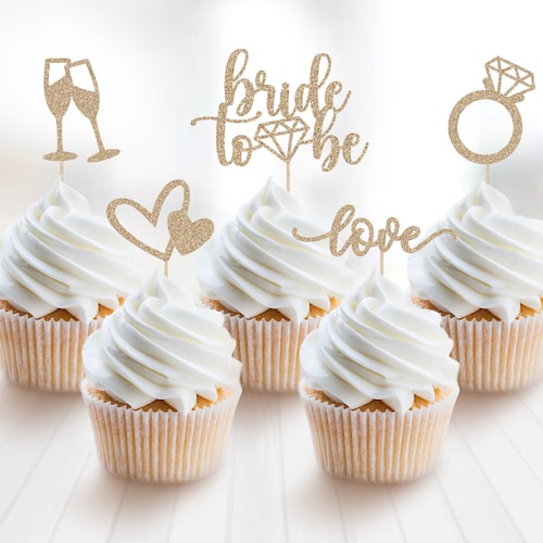 Glitter Bridal Shower Engagement Party Cupcake Toppers Set Etsy