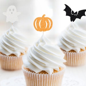 Halloween Cupcake Topper Set, Bat Cupcake Topper, Pumpkin Cupcake Topper, Ghost Cupcake, Halloween Birthday, Baby Shower, Gender Reveal