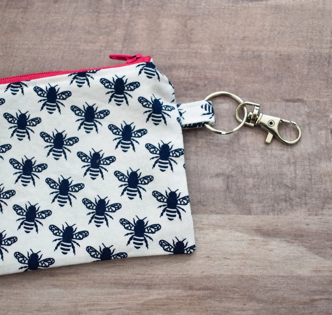 Bee key chain pouch zipper pouch with clip Small zipper Etsy