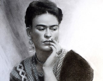 Original charcoal drawing ''Frida'', charcoal art