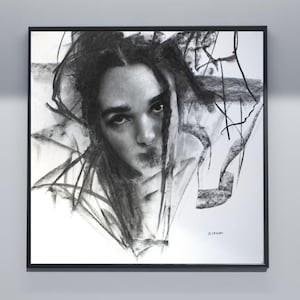 ORIGINAL DRAWING, Original charcoal portrait , charcoal drawing, charcoal art, Charcoal sketch, famale portrait
