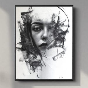 ORIGINAL DRAWING, Original charcoal portrait , charcoal drawing, charcoal art, Charcoal sketch, famale portrait