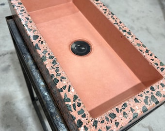 Pink concrete terrazzo sink