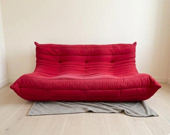 Ligne Roset Togo Sofa 3-Seater – Authentic Designer Couch, Red Fabric, Iconic Lounge Seating