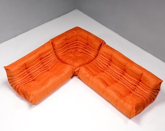 Juego de sofá esquinero Ligne Roset Togo de 3 piezas, sofá modular seccional Michel Ducaroy, asientos de perfil bajo estilo vintage.