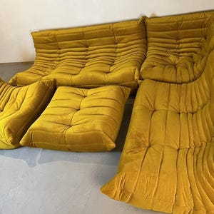 Ligne Roset Togo 5-Piece Modular Sofa Set: Goldenrod Yellow Michel Ducaroy Sectional Couch