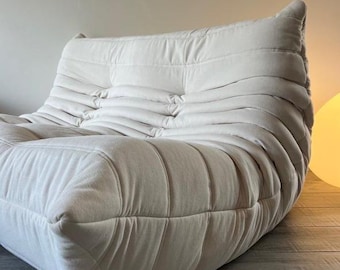 Authentic Ligne Roset Togo 2-Seater Sofa: Michel Ducaroy Off-White Lounge Couch