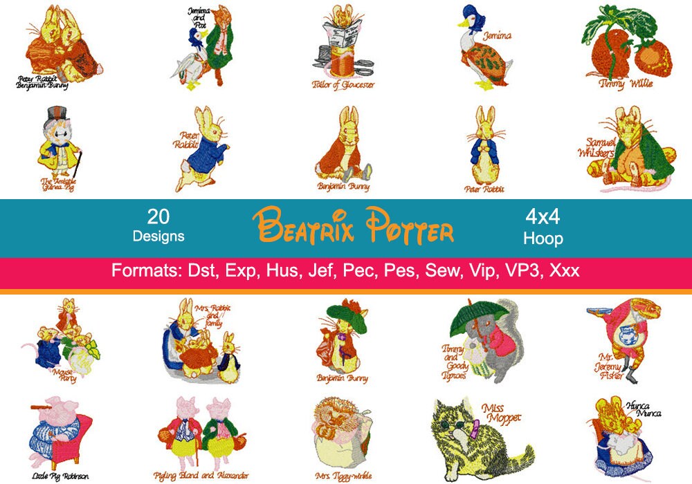 20 beatrix potter embroidery designs peter rabbit embroidery  etsy