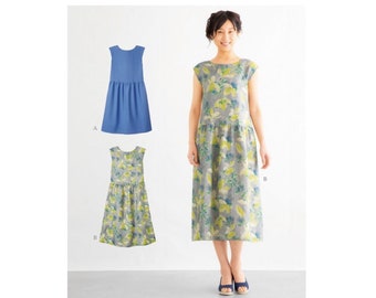 Women's dress pattern, Short sleeve dress, Beginner sewing pattern, low waist dress