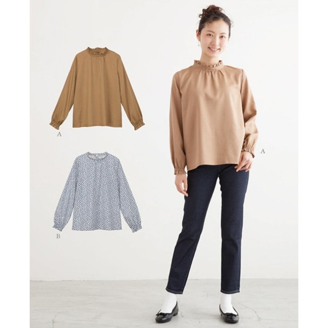 Beginner Sewing Pattern Women Ruffled Collar Blouse Sewing Pattern Long