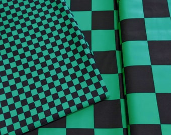 Japanese geometric fabric by the Yard check green black