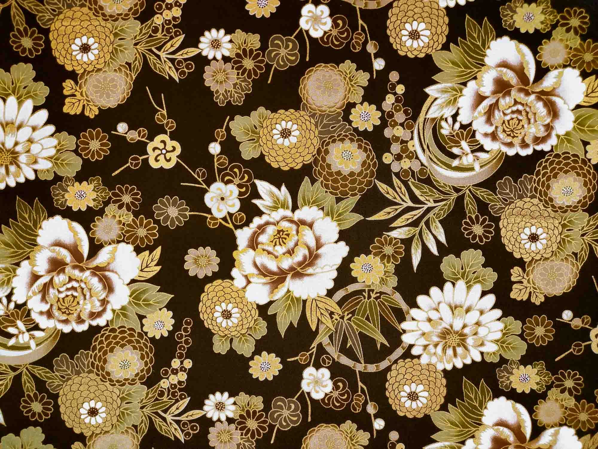 Japanese Fabric flower by the Yard dark brown gold pattern Etsy