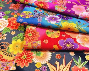 Japanese fabric by the Yard - Asian fabric by the meter - Japanese patchwork fabric - Floral Asian fabric