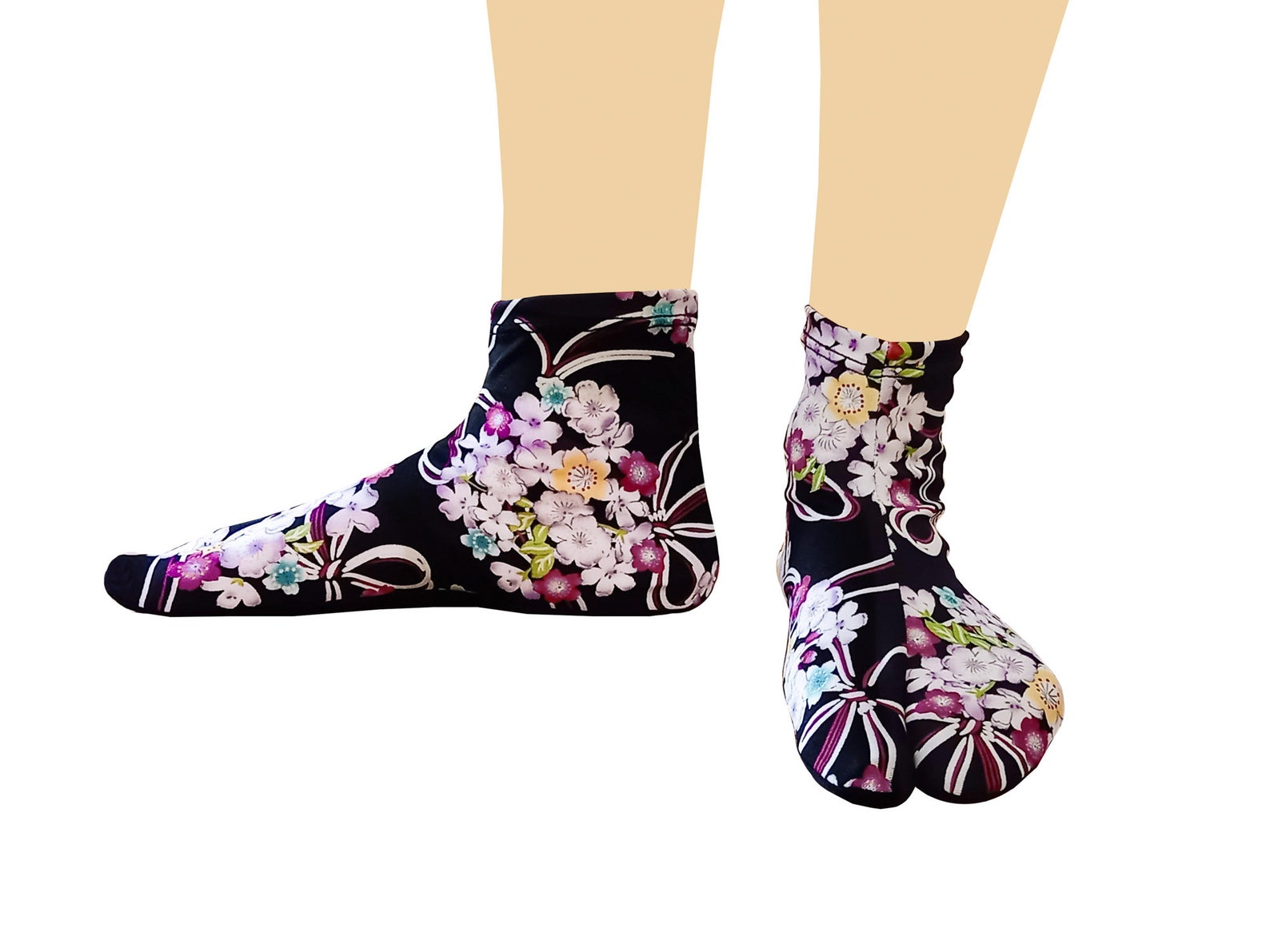 Funny black Japanese tabi socks with flowers Asian floral Etsy