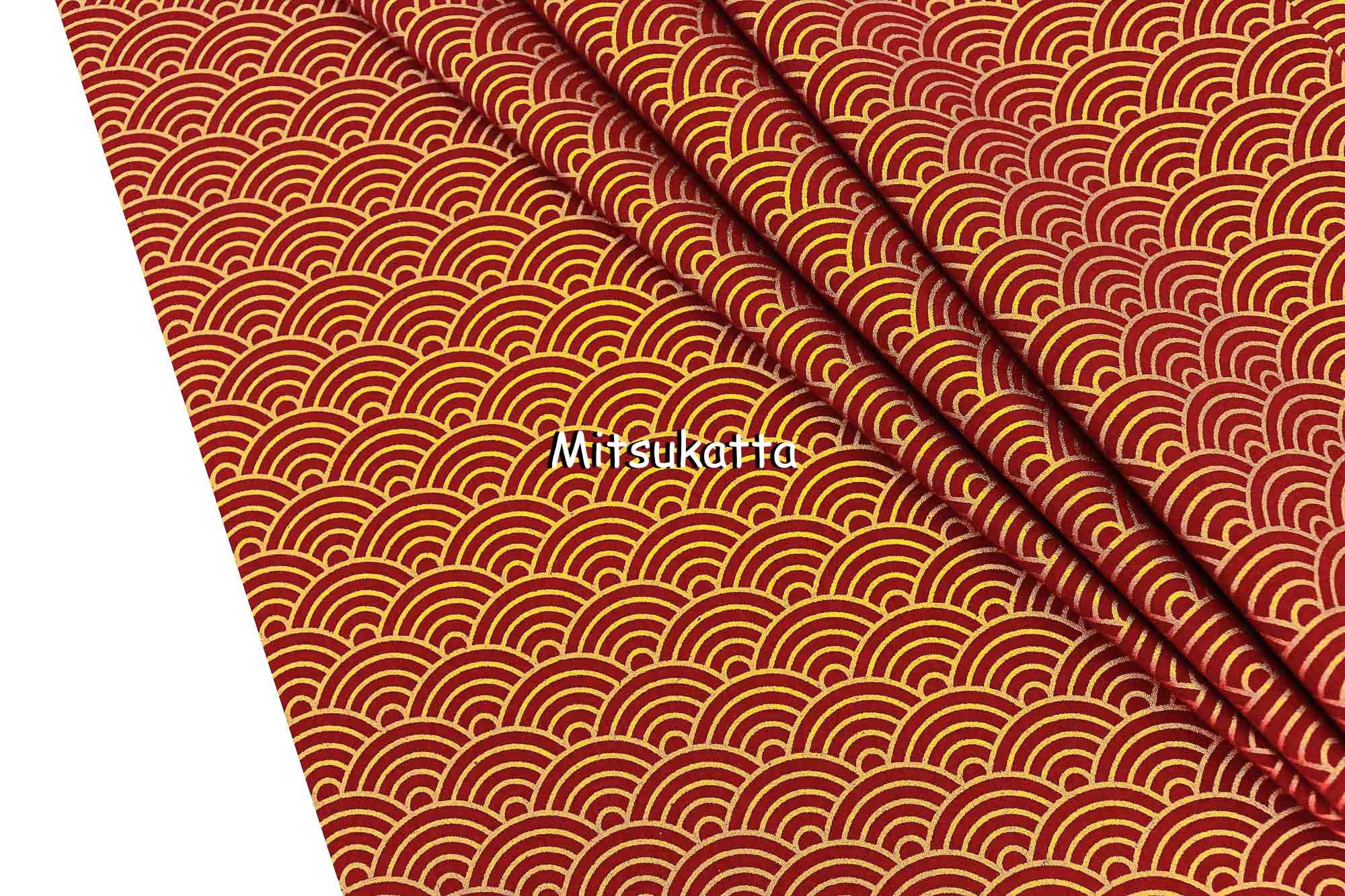 Japanese fabric by the yard burgundy geometric gold wave Etsy