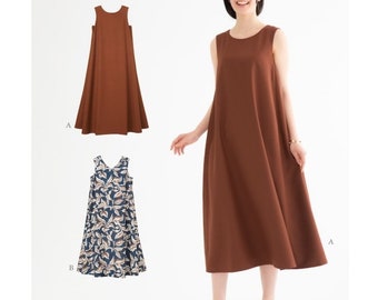 Women's dress pattern, Sleeveless dress, long loose dress, Beginner sewing pattern