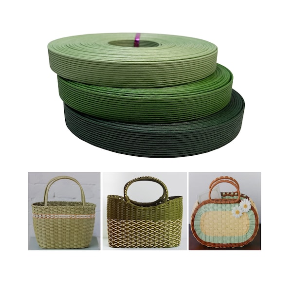 Green Cardboard craft Paper - Green Paper Basketry - Green Corrugated Cardboard - Japanese Craft band - Paper Craft band - By the meter