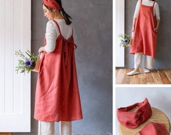 Beginner sewing pattern Apron dress, pocket apron, workshop apron, tie dress