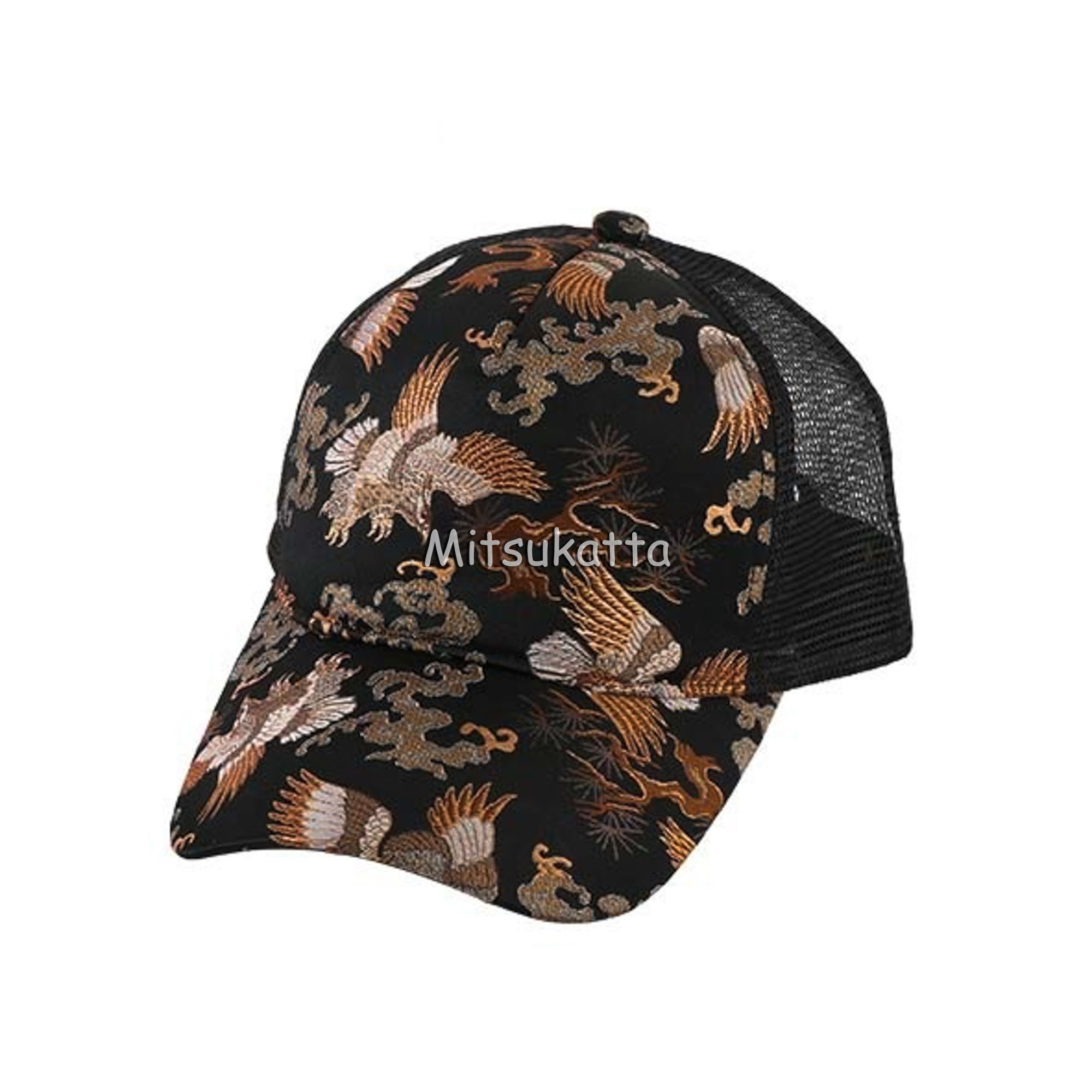 Black Japanese cap with eagle embroidery Asian cap Japanese Etsy