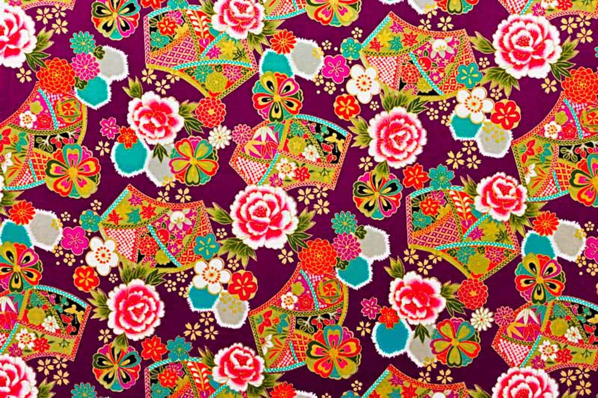 Piece for purple floral fabric fan pattern fabric camellia | Etsy