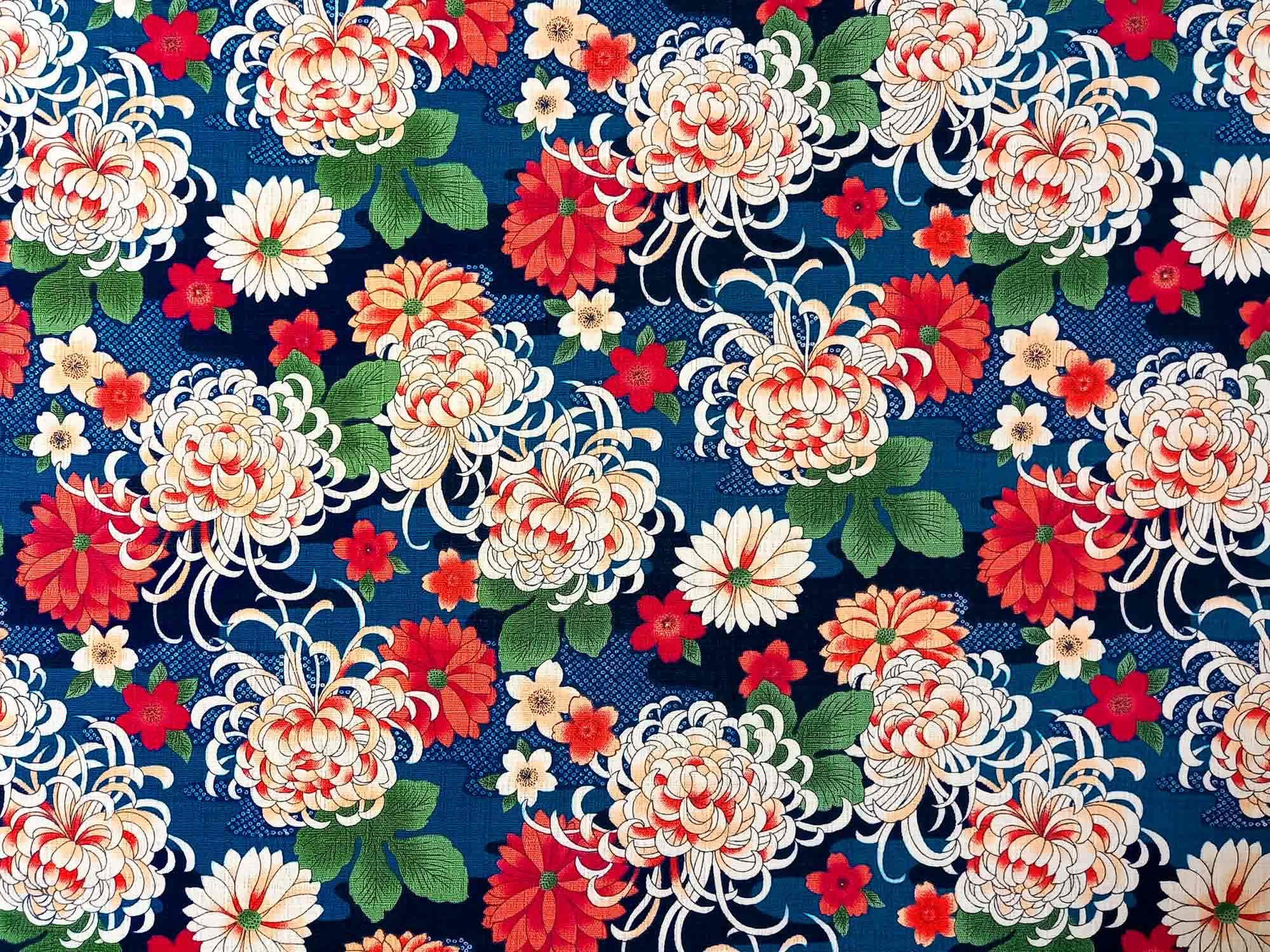 Dark blue chrysanthemum flower fabric by the yard Japanese Etsy
