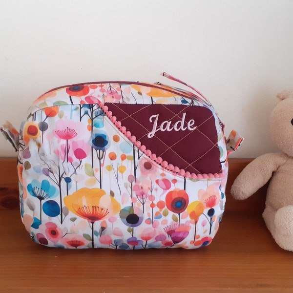 Baby toiletry bag with embroidered first name, original birth gift