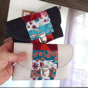 Porte monnaie femme en daim noir ou ivoire, porte monnaie patchwork de tissus floral, porte monnaie fermeture cartable