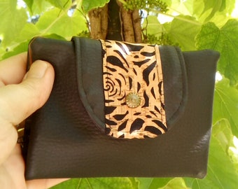 Women's black faux leather wallet, faux leather and cork wallet, coin purse, card holder