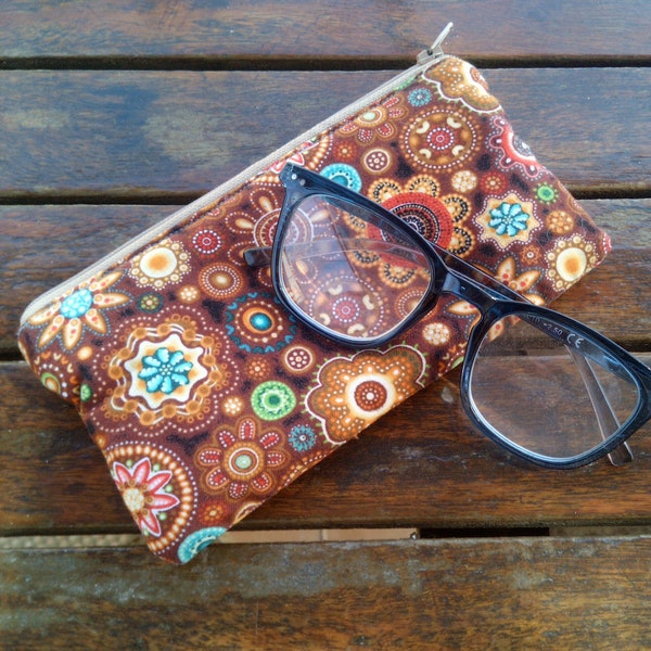 Étui à lunettes souple en tissu coloré,  étui à lunettes en tissu coton aborigène, étui à lunettes original , cadeau femme