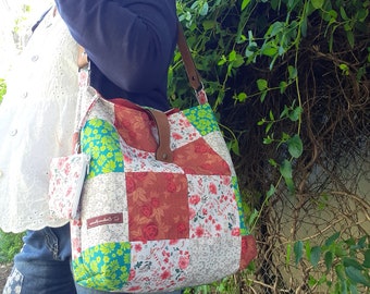 Bolso tote patchwork de tela floral, bolso bandolera de flores japonesas, bolso de mujer y clutch a juego, HECHO A MANO