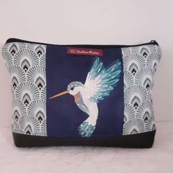 Beauty case da donna in camoscio blu, borsa grande in tessuto