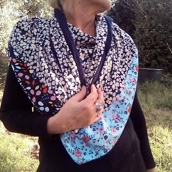 Chèche femme en jersey et double gaze, grand foulard triangle, écharpe femme colorée