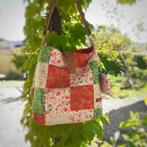 Bloemenstof patchwork draagtas, Japanse bloemenschoudertas, dameshandtas en bijpassende clutch, HANDGEMAAKT afbeelding 9