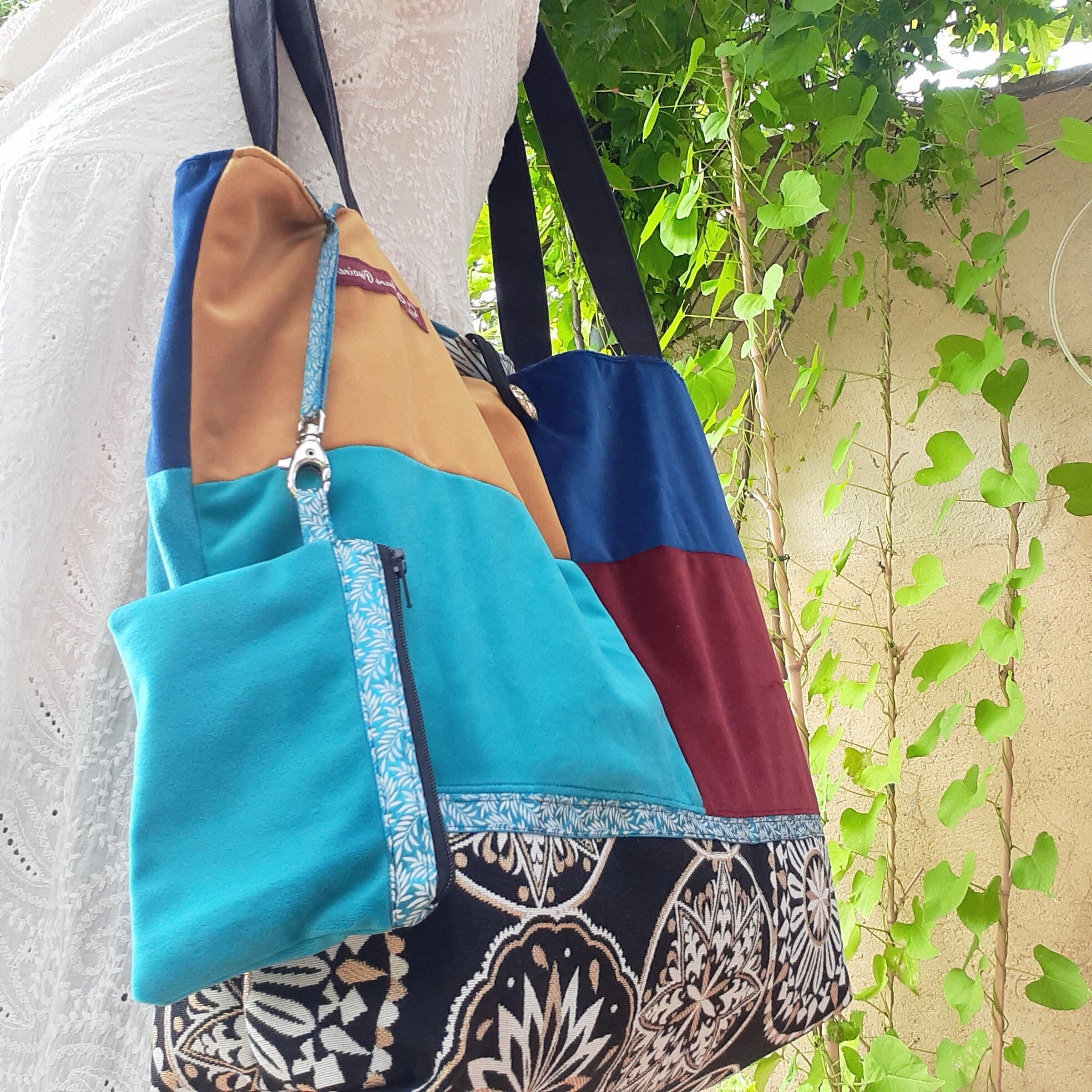 Sac Fourre-tout Femme En Velours Côtelé - Grand Format 50x39x14 Cm - Bandoulière Réglable, Multiples Poches - Pour Travail, Voyage, école