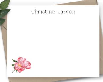 Personalized Peony Note Cards With Envelopes, Custom Stationery Set for ...