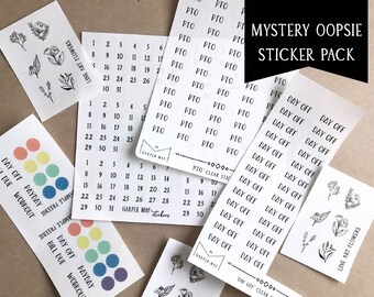 Mystery Oopsie Stickers Pack | Calendar Numbers Dots, PTO stickers, flower stickers, transparent stickers, planner numbers mystery pack