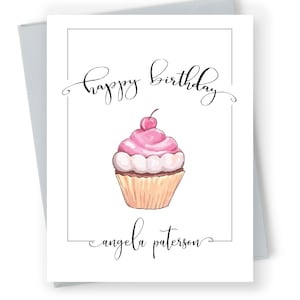 Happy birthday cupcake card, Personalized birthday card with cupcake, birthday card for her, baby birthday