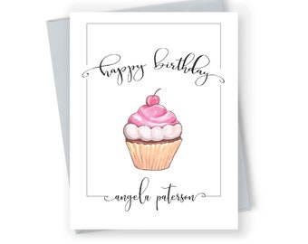 Happy birthday cupcake card, Personalized birthday card with cupcake, birthday card for her, baby birthday