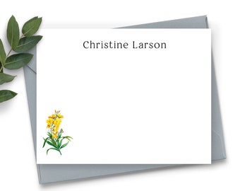 Personalized stationery set for Women, Yellow flower note cards with Envelopes - VS01