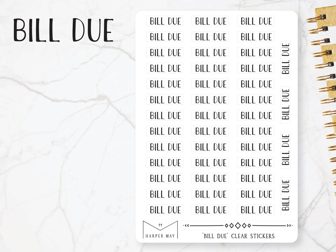 Bill Due Stickers Planner Stickers Bill Due Planner Erin Etsy