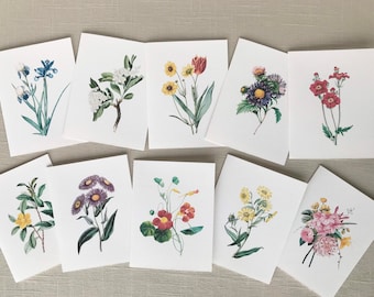 Set of 10 Spring Greeting Cards with Envelopes, Floral Blank Note Card Set, Handmade Flower Cards, Spring Cards, Variety cards, Vintage card