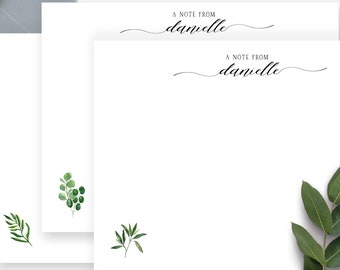 Stationery set personalized note cards with assorted greens, natural nature stationary cards Set of 10 modern - DS02