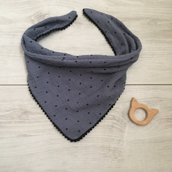Foulard Bavoir Bandana En Double Gaze De Coton Gris Orageux A Etsy