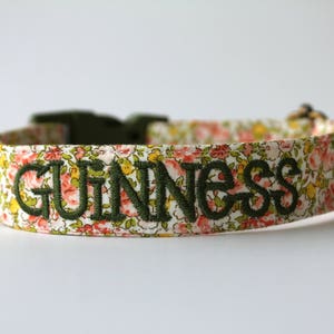 Pink & Green Pansies Floral Collar, Custom Dog Collar, Flower Collar, Girl Dog Collar, Personalized Collar, Embroidered Collar, Dog Collar