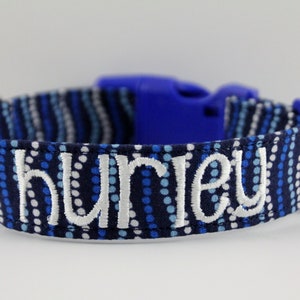 Manly Stripe Collar, Blue Dog Collar, Stripe Collar, Navy Dog Collar, Embroidered Collar, Personalized Dog Collar, Personalized Pet Collar