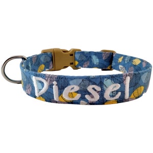 Collar de hojas que caen, collar de perro personalizado azul, collar de hojas, collar bordado de cosecha, collar personalizado de otoño, collar de perro de otoño, hombre