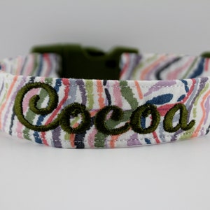 Marble Stripe Collar, Pink Dog Collar, Stripe Collar, Purple Dog Collar, Embroidered Collar, Personalized Dog Collar, Girly Dog Collar, Pet
