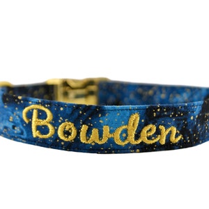 Midnight Skies Collar, Blue Personalized Dog Collar, Metallic Dot Collar, Embroidered Collar, Custom Collar, Dog Collar, Boy Pet Collar, Dog